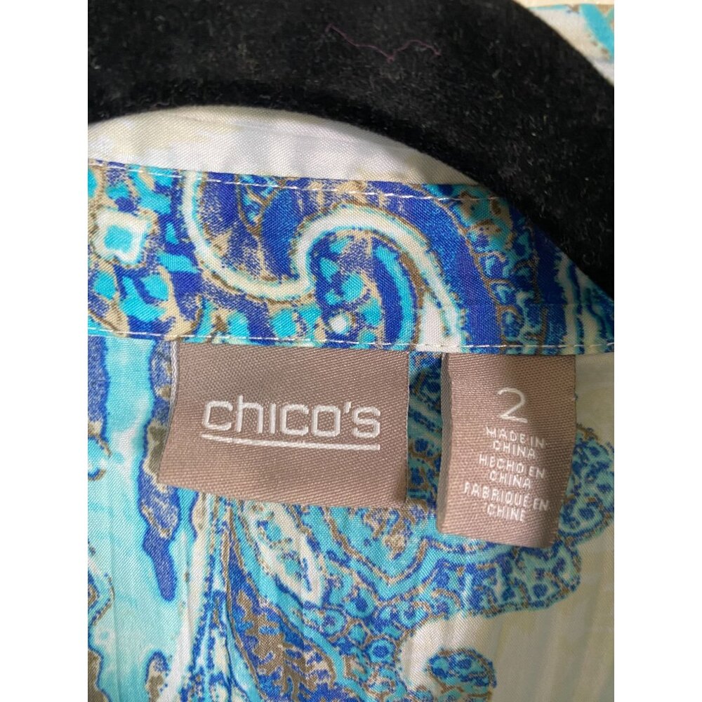 Chicos 2 Womens Paisley Button Up Top Size Large Crinkle Western Boho Blue Artsy - Picture 15 of 15